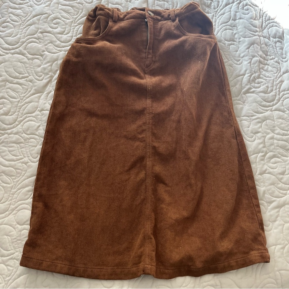 Zara Girl Brown Corduroy Midi Skirt Size 13-14